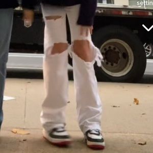 Zara white straight leg ripped baggy jeans